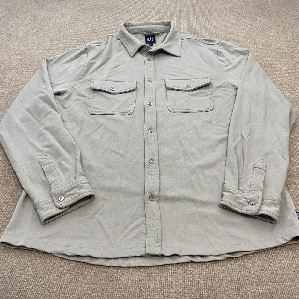 Gap Shirt Mens XL‎ Gray Knit Stretch Button Front Long Sleeve Rayon Shacket